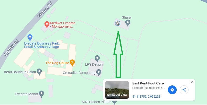 Location of East Kent Foot Care at Evegate Business Park, Ashford